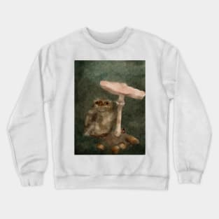 Mushroom forest floor watercolor Baby Pygmy Owl Crewneck Sweatshirt